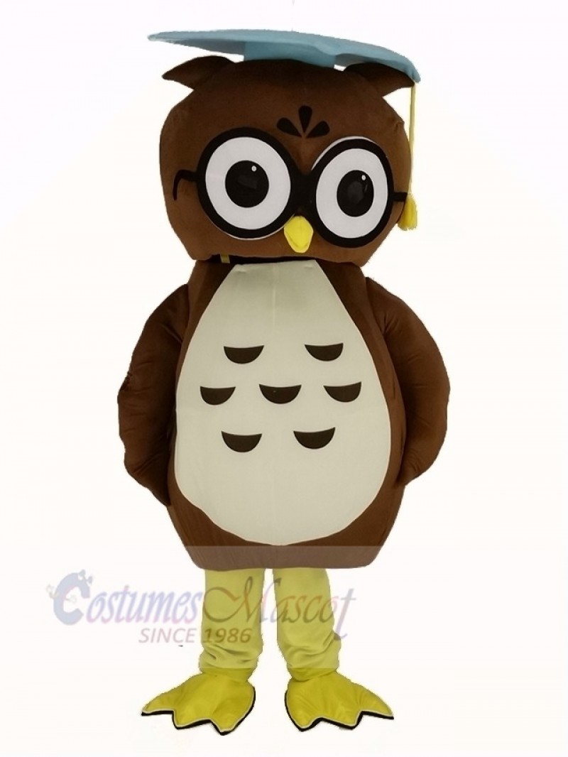 Brown Doctor Owl with Blue Cap Mascot Costume