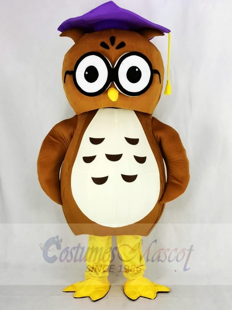 Brown Owl with Purple Cap Mascot Costume College