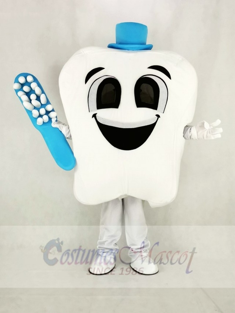 Tooth with Blue Hat Mascot Costume Cartoon