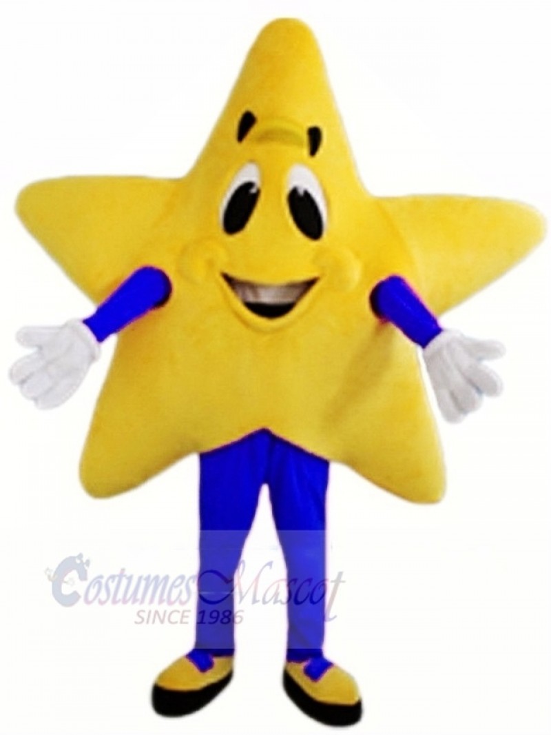 Yellow Twinkle Star with Blue Coat Mascot Costume Christmas Xmas