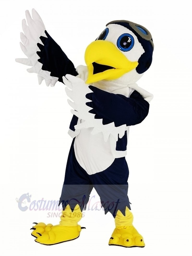 Blue and White Eagle with Vest Ace Pilot Bird Mascot Costume Animal