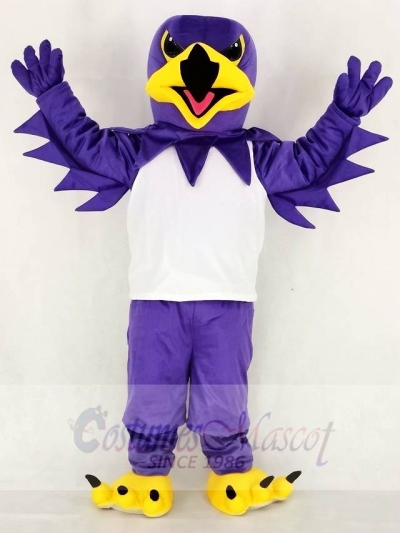 Purple Night Hawk with White Vest Mascot Costume School 	