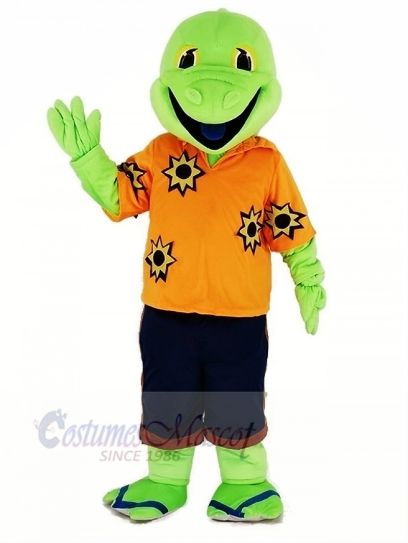 Green Lizard with Orange T-shirt Mascot Costume Cartoon