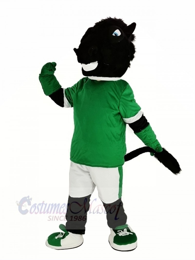 Black Horse in Green Jersey Mascot Costume Animal