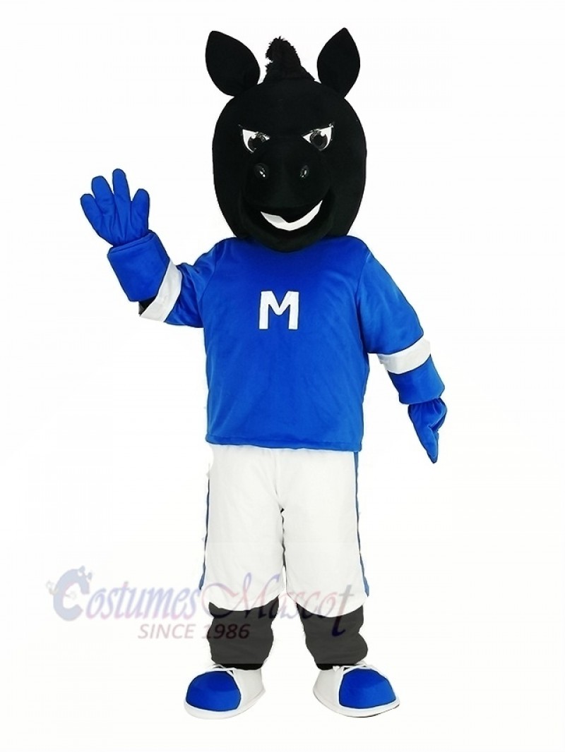 Black Horse in Blue Mascot Costume Animal	