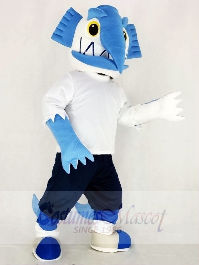 Realistic Swordfish with Black Pants Mascot Costume Cartoon	