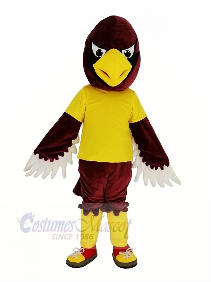 Red Cardinal Bird in Yellow Shirt Mascot Costume