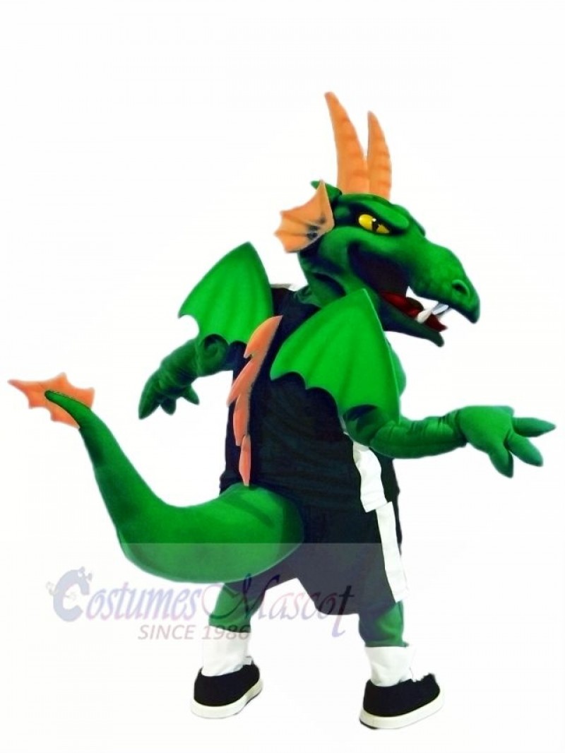 Green and Orange Dragon with Wings Mascot Costume Cartoon