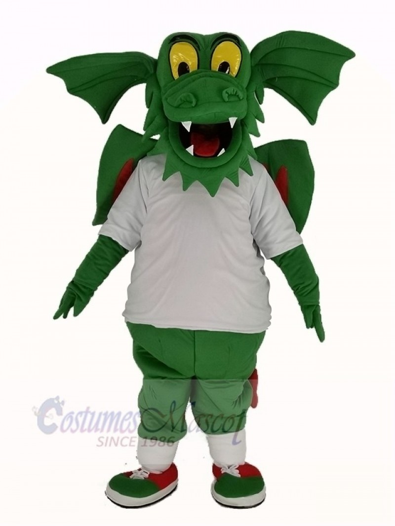 Dark Green Dragon with White T-shirt Mascot Costume