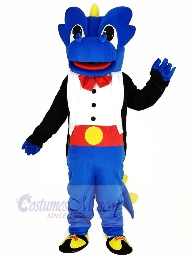 Blue Dragon with Black Tuxedo Mascot Costume Cartoon