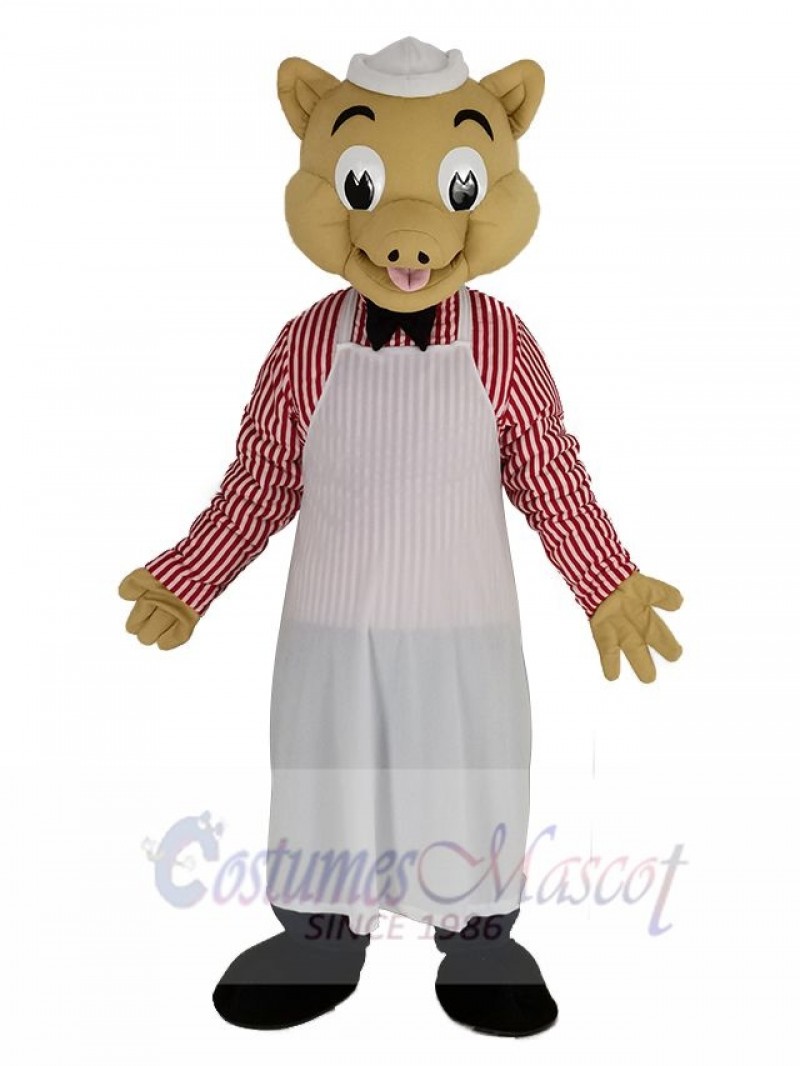 Chef Pig in White Apron Mascot Costume