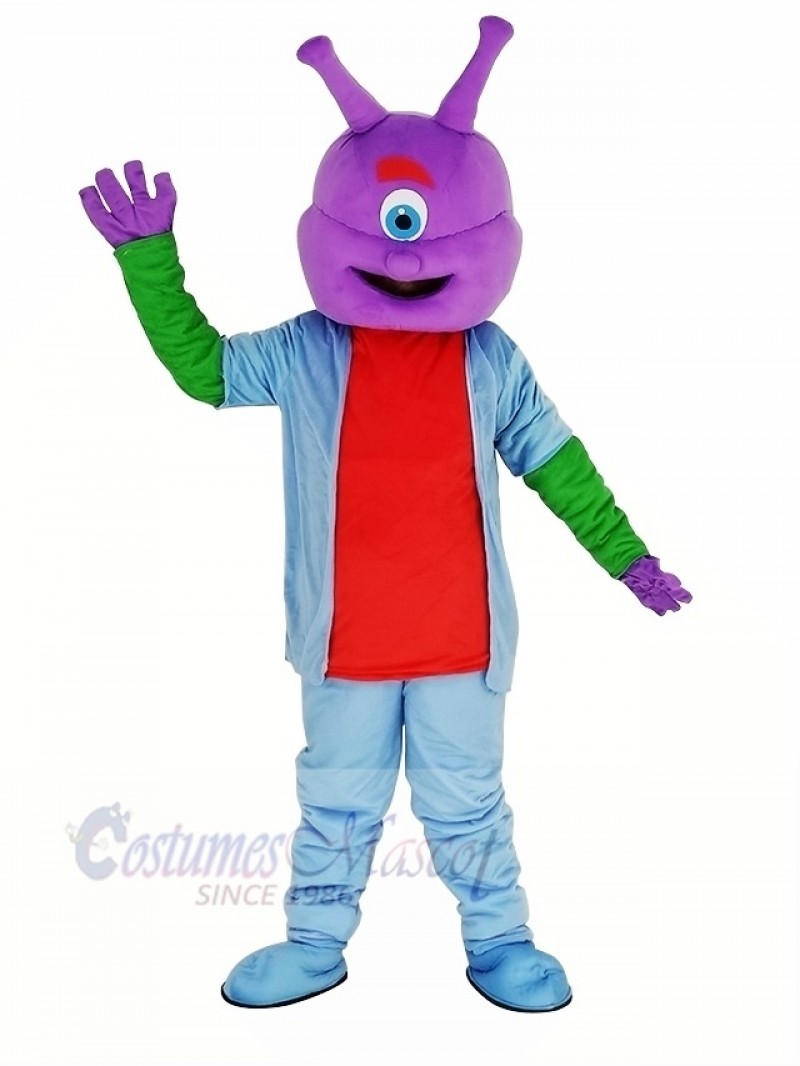 Alien with Purple Head Mascot Costume Cartoon