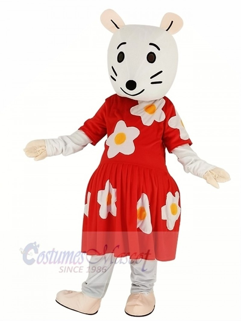 Gray Mouse with Red Dress Mascot Costume Cartoon