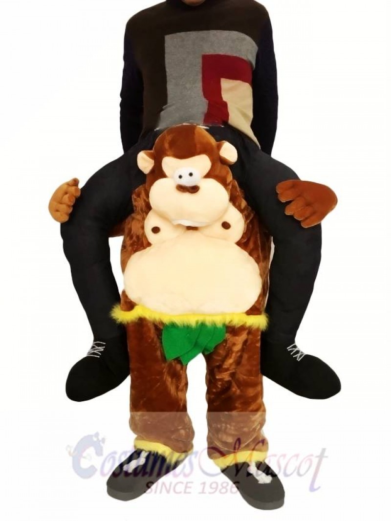 Piggyback Monkey Carry Me Ride Brown Monkey with Green Leaves Mascot Costume