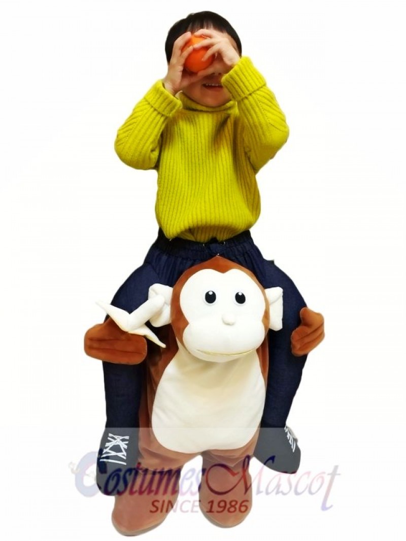 Piggyback Monkey Carry Me Ride Brown Monkey with a Banana For Kid Mascot Costume