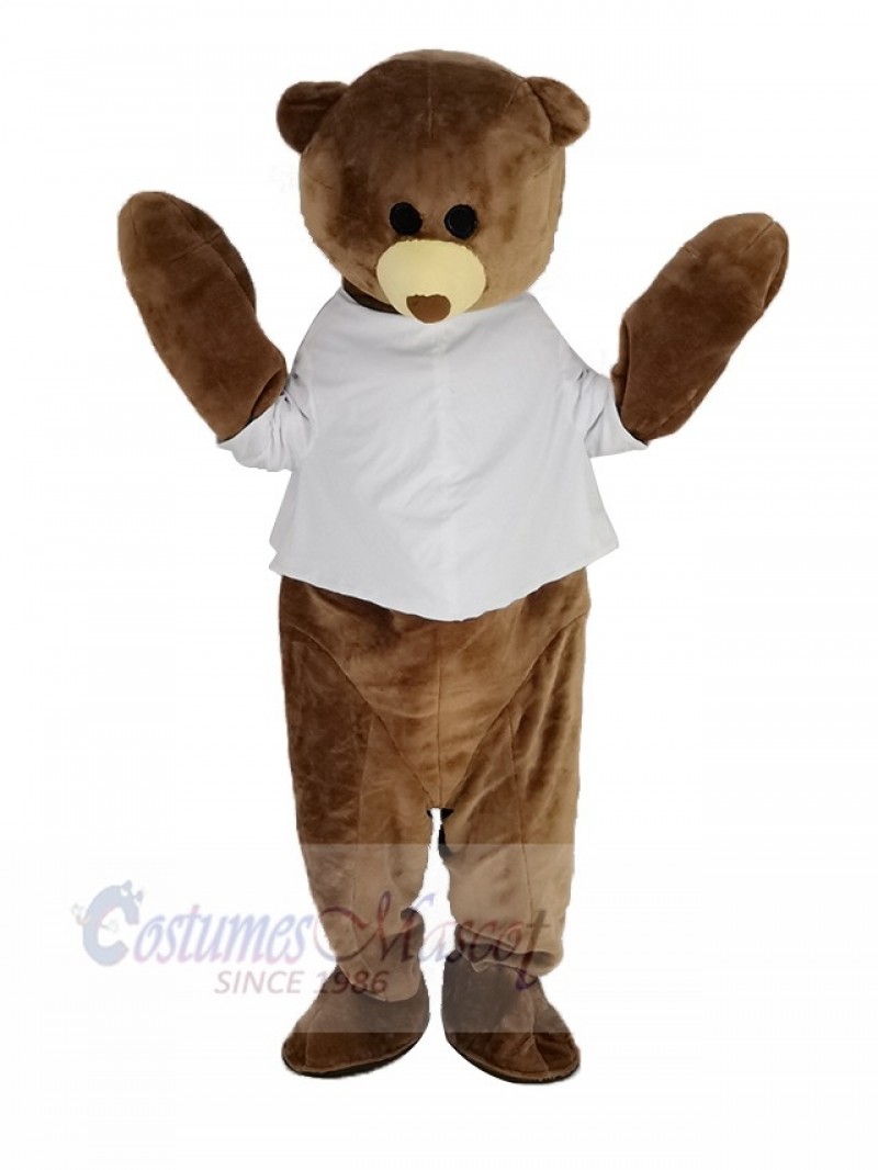 Cute Brown Bear with White Vest Mascot Costume