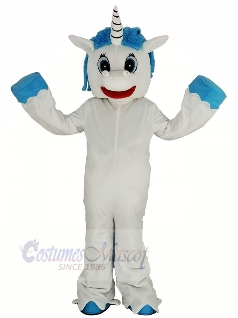 Unicorn with Blue Mane Mascot Costume Cartoon