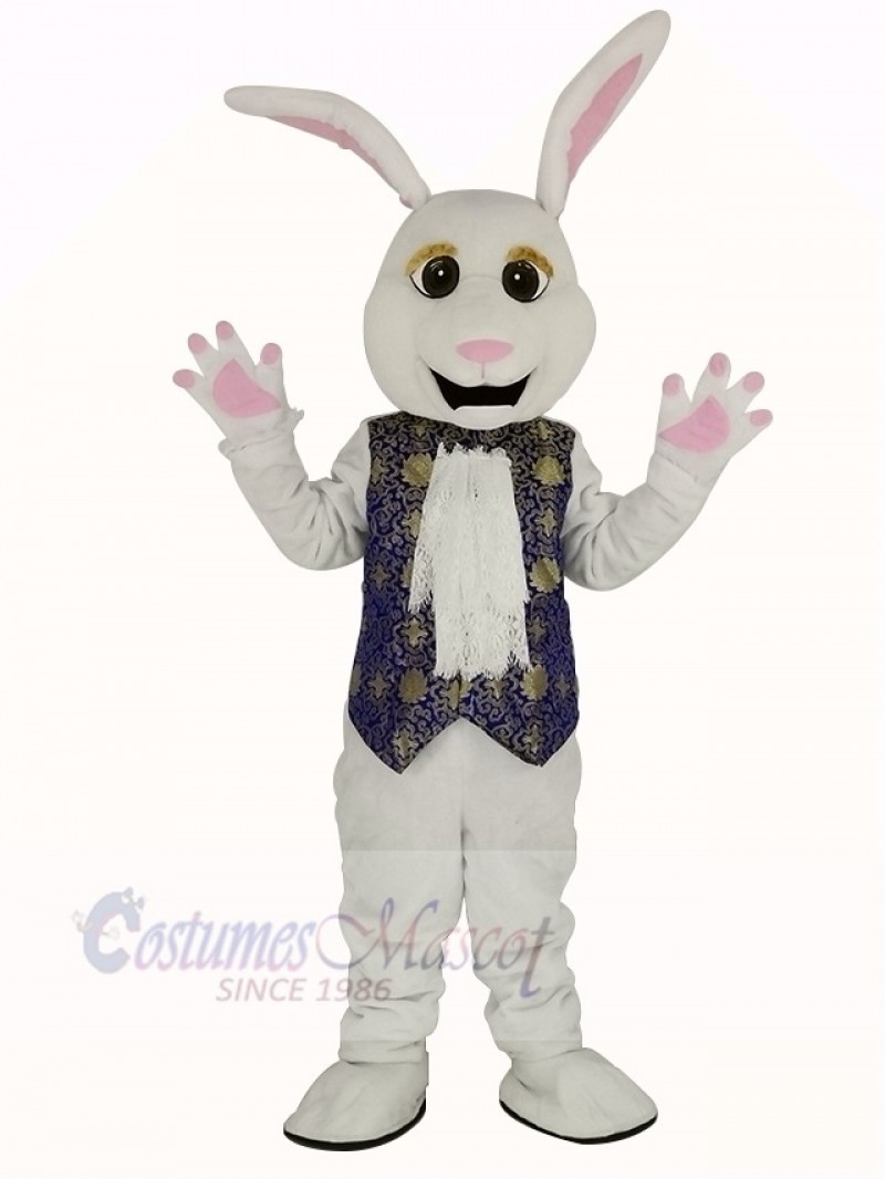 Easter White Rabbit in Blue Vest Mascot Costume
