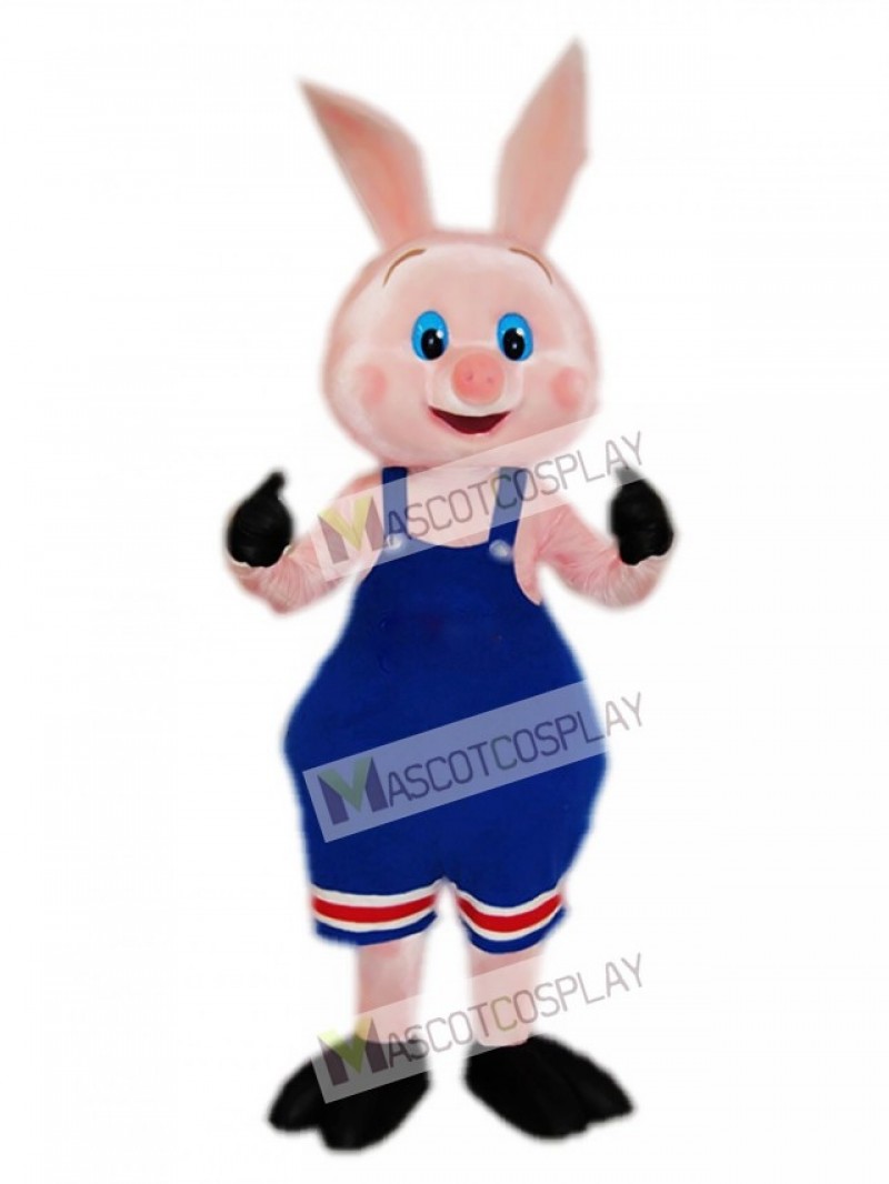 Pig Piglet Hog with Blue Overalls Mascot Costume