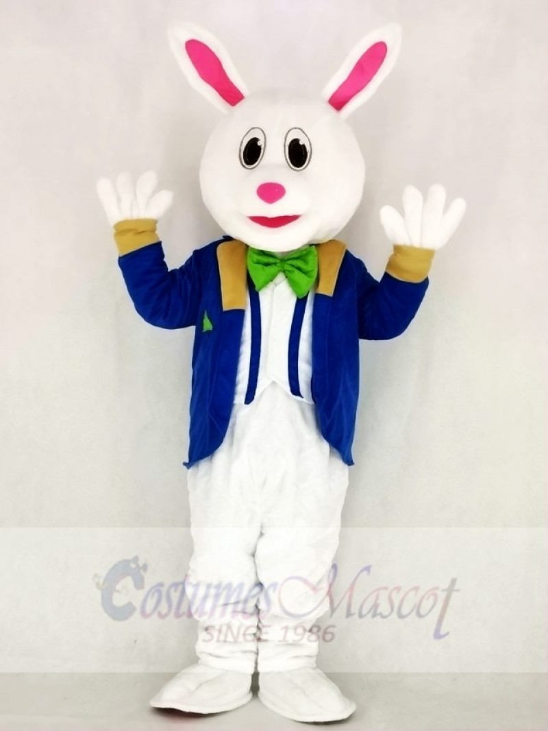 Funny Easter Bunny Rabbit with Blue Suit Mascot Costume School 	