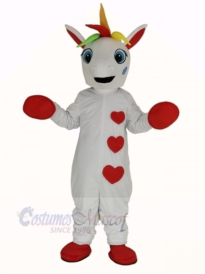 White Unicorn with Colorful Horn Mascot Costume