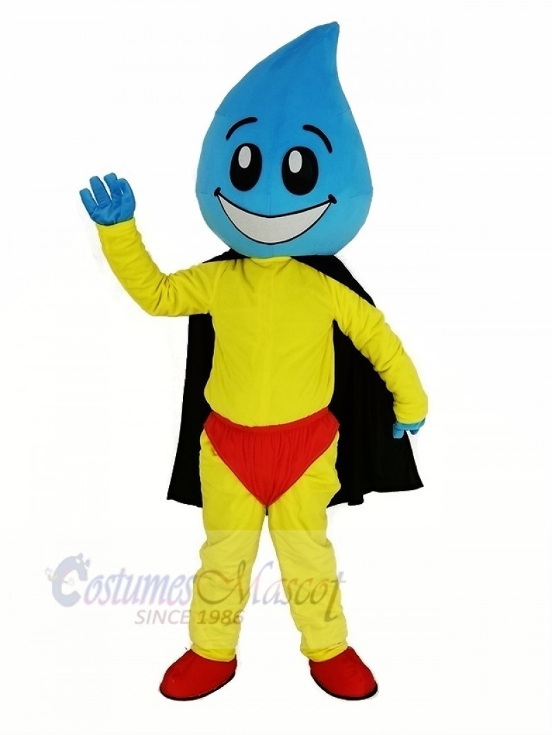 Water Drop Superman with Black Cape Mascot Costume