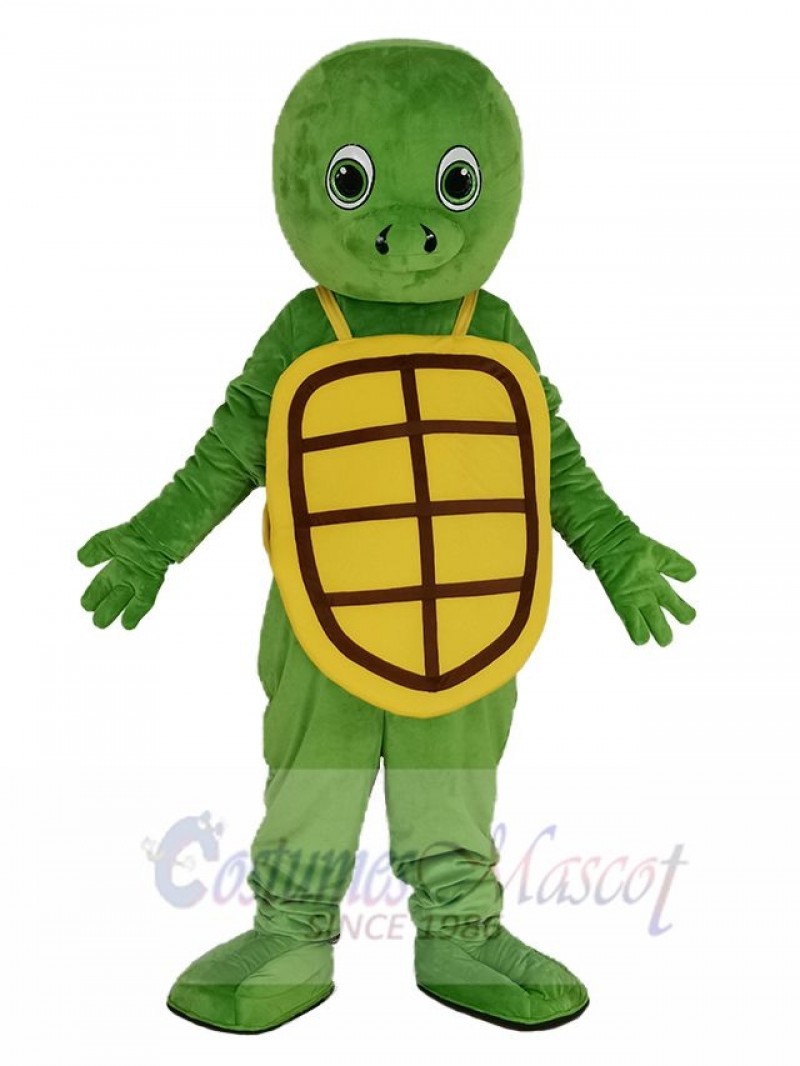 Happy Green Turtle with Yellow Shell Mascot Costume