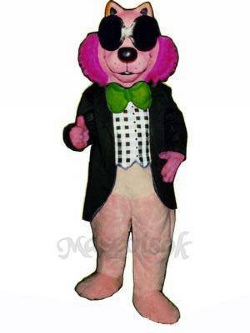 Pink Mink with Vest, Glasses & Bowtie Mascot Costume