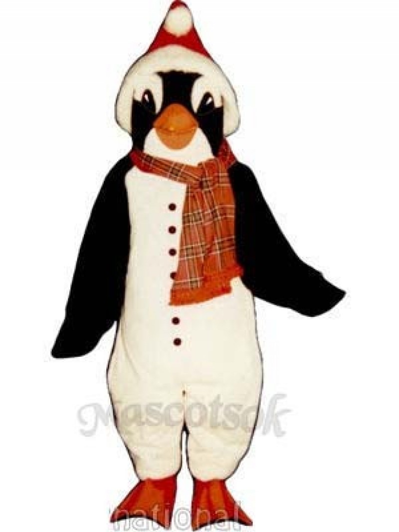 Cute Christmas Penguin with Scarf & Santa Hat Mascot Costume
