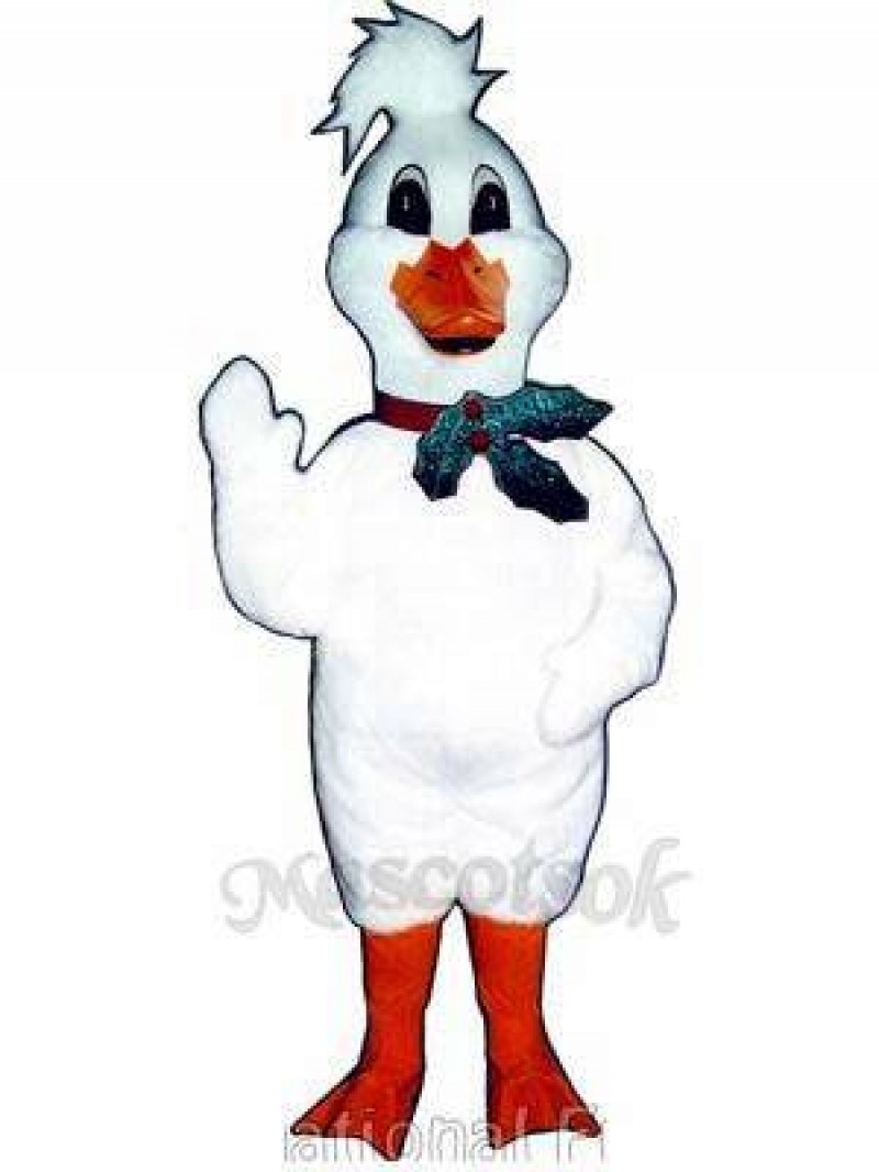 Cute Christmas Goose with Holly Neck Band Mascot Costume