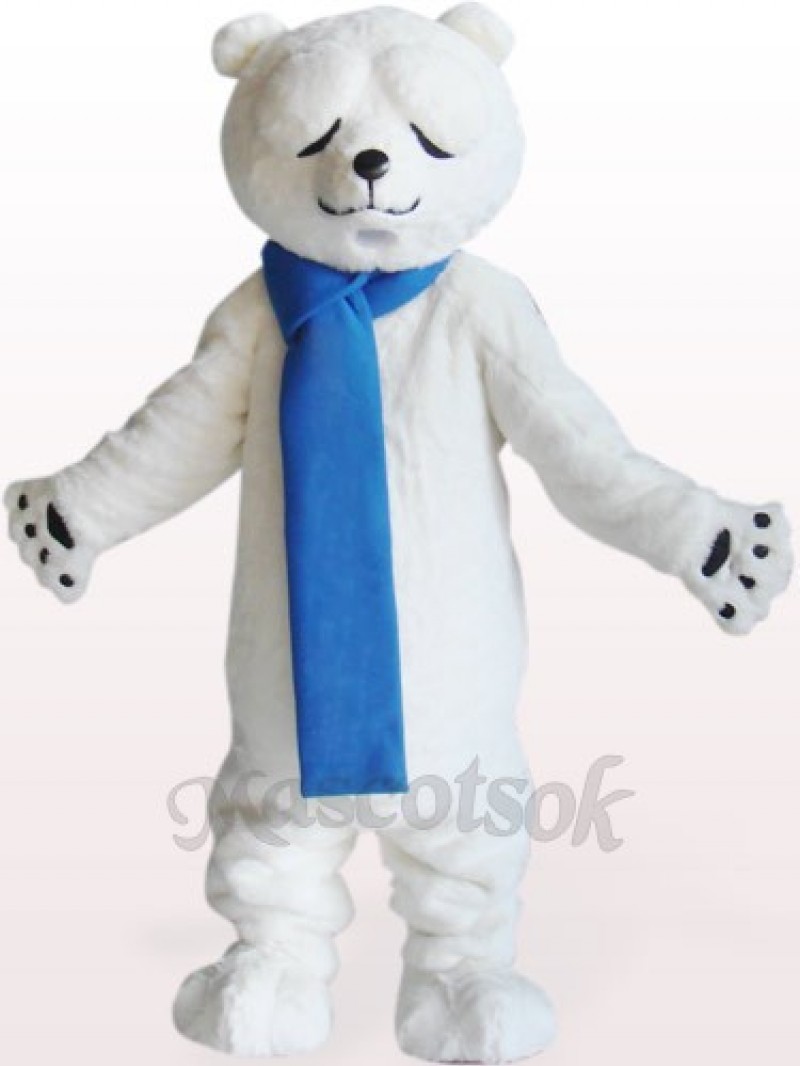 Polar Bear With Narrowed Eyes Plush Adult Mascot Costume