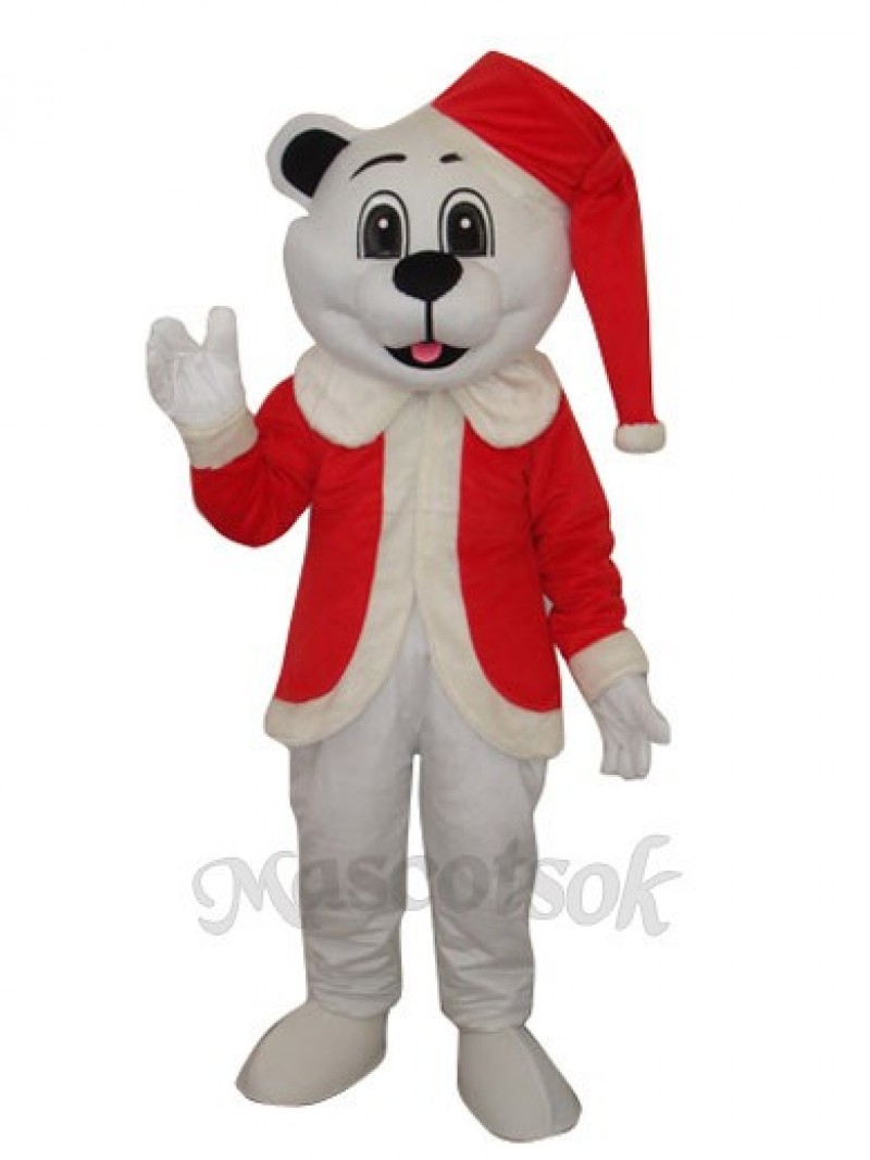 White Bear with Santa Hat Adult Mascot Costume