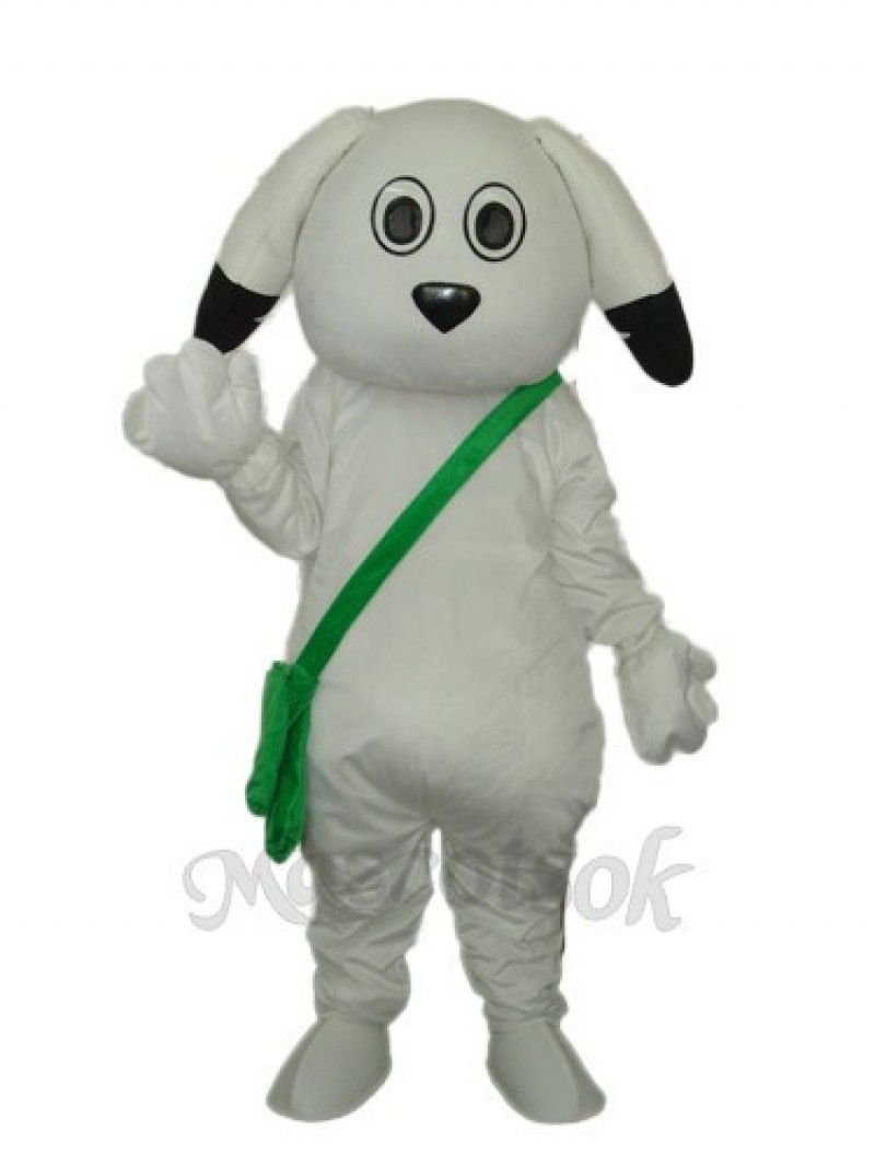 Green Bag White Dog Mascot Adult Costume