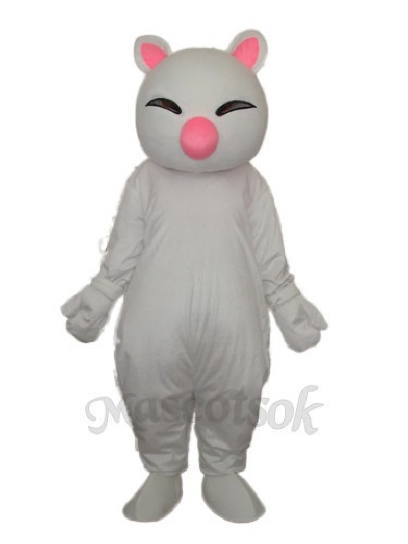 Big Pink Nose White Cat Mascot Adult Costume