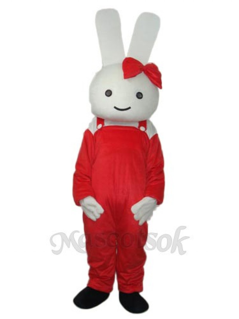 Easter Red Overall  Rabbit Mascot Adult Costume