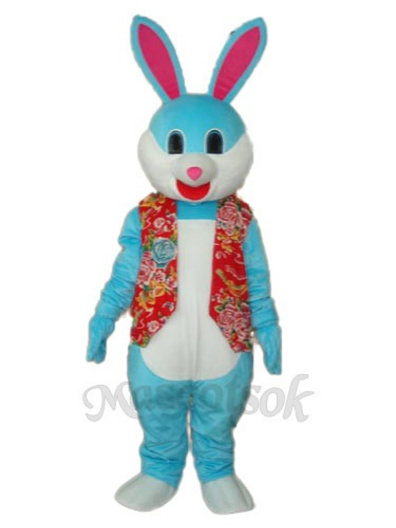 Easter Blue Rabbit in Red Vest Mascot Adult Costume