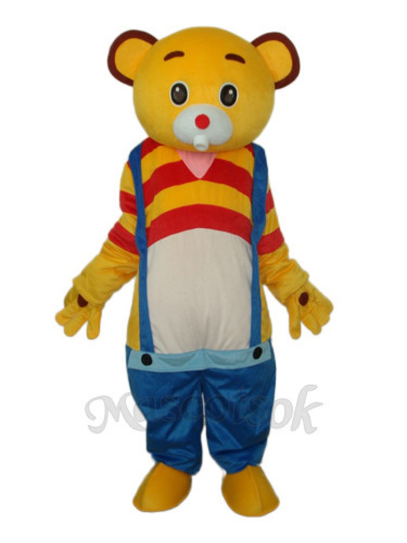 Yellow Bear Wear Blue overalls Mascot Adult Costume