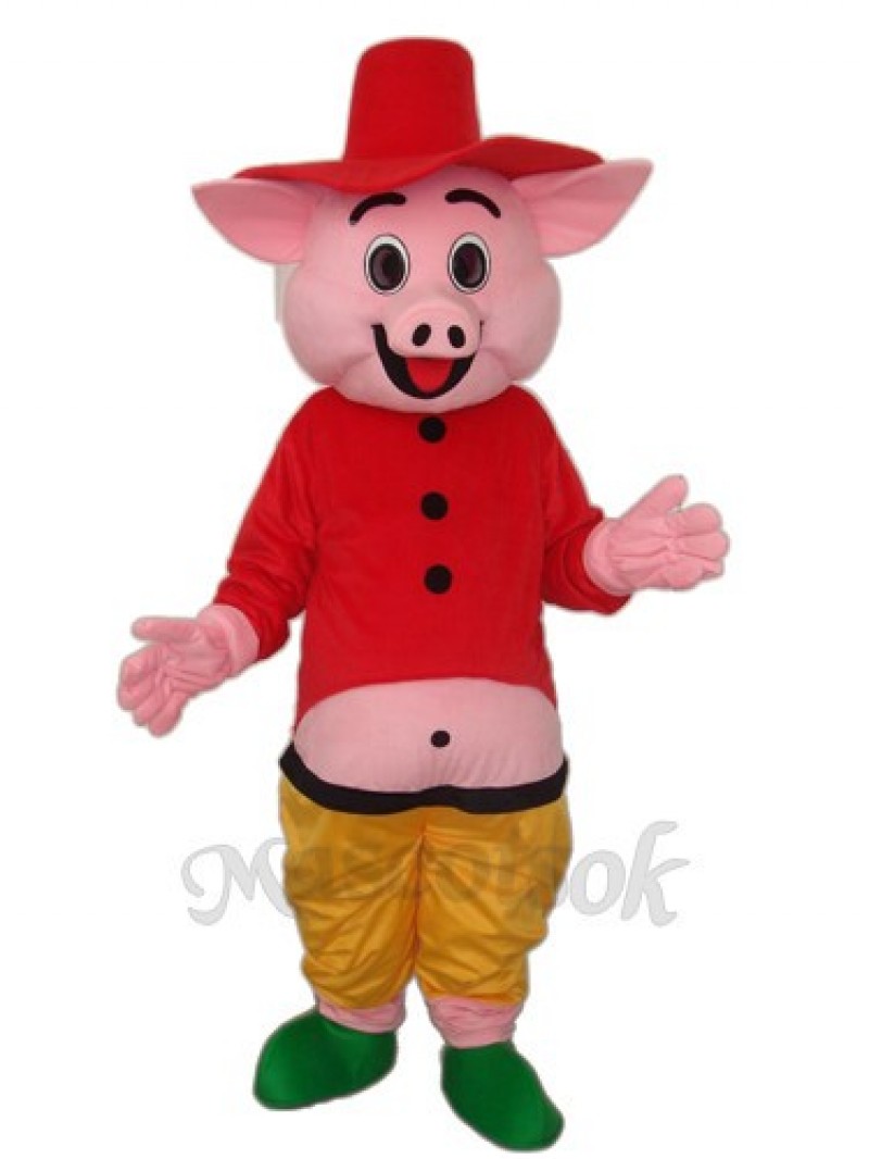 Red Hat Pig Mascot Adult Costume