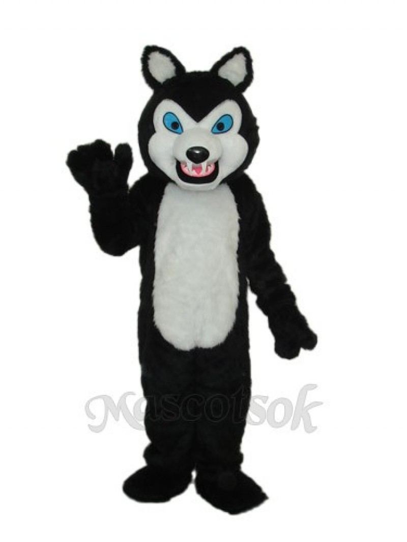 Long-haired Black Wolf Mascot Adult Costume