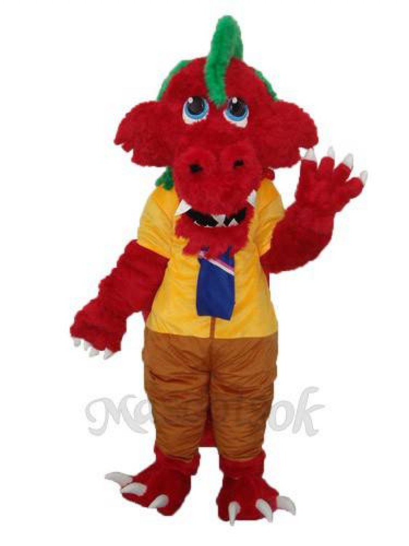 Long Wool Red Dragon Mascot Adult Costume