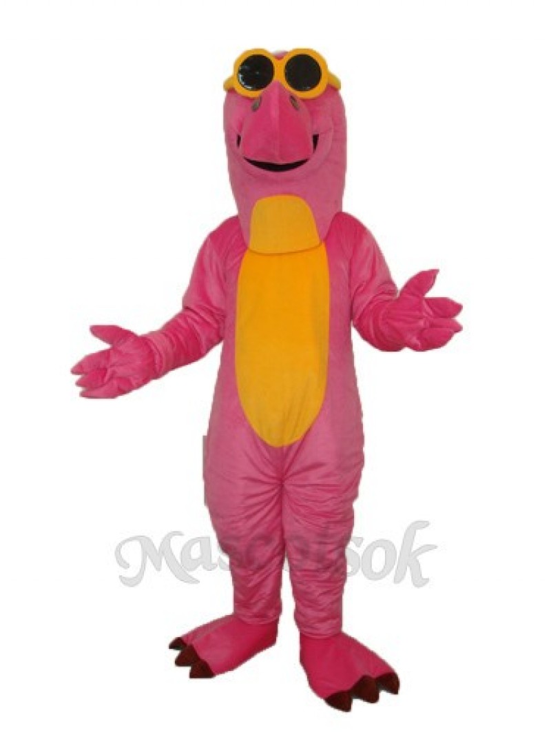 Pink Dinosaur with Glasses Mascot Adult Costume