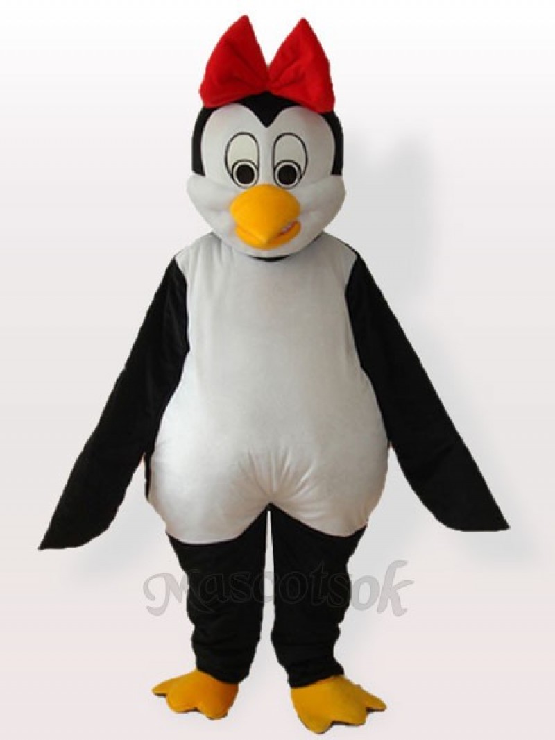 Cutie Penguin with Red Bowknot on the Head Adult Mascot Costume