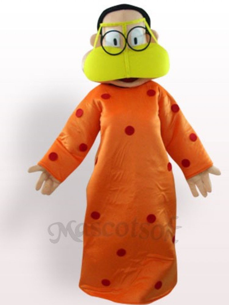 Fat Woman In Orange Clothes Plush Adult Mascot Costume