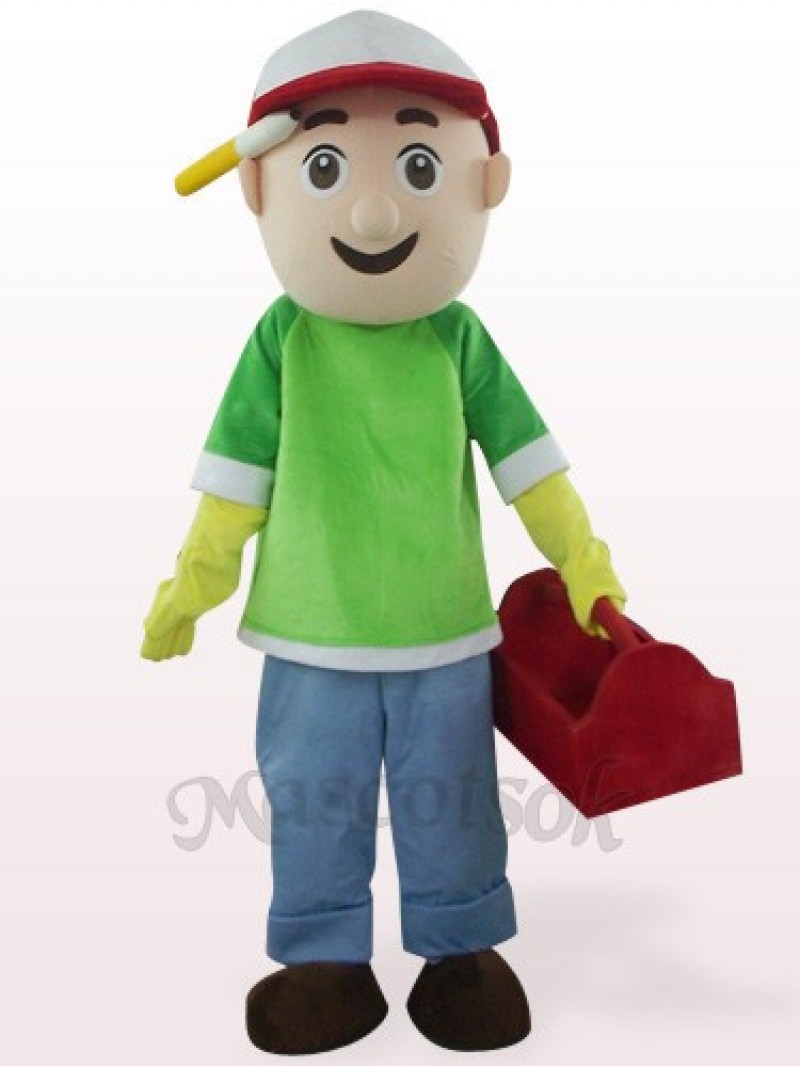 Green And Blue Vendor Boy Plush Mascot Costume