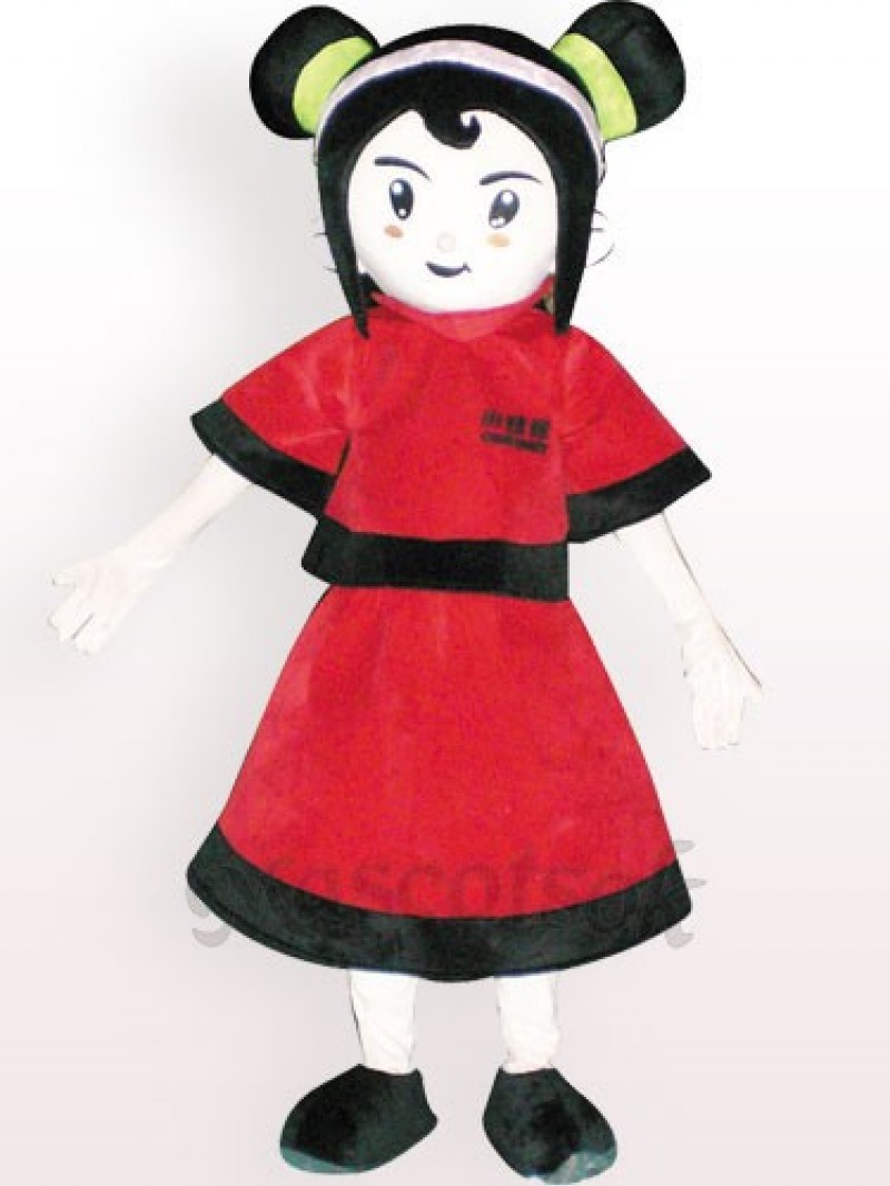 Red Dressed Girl Plush Adult Mascot Costume