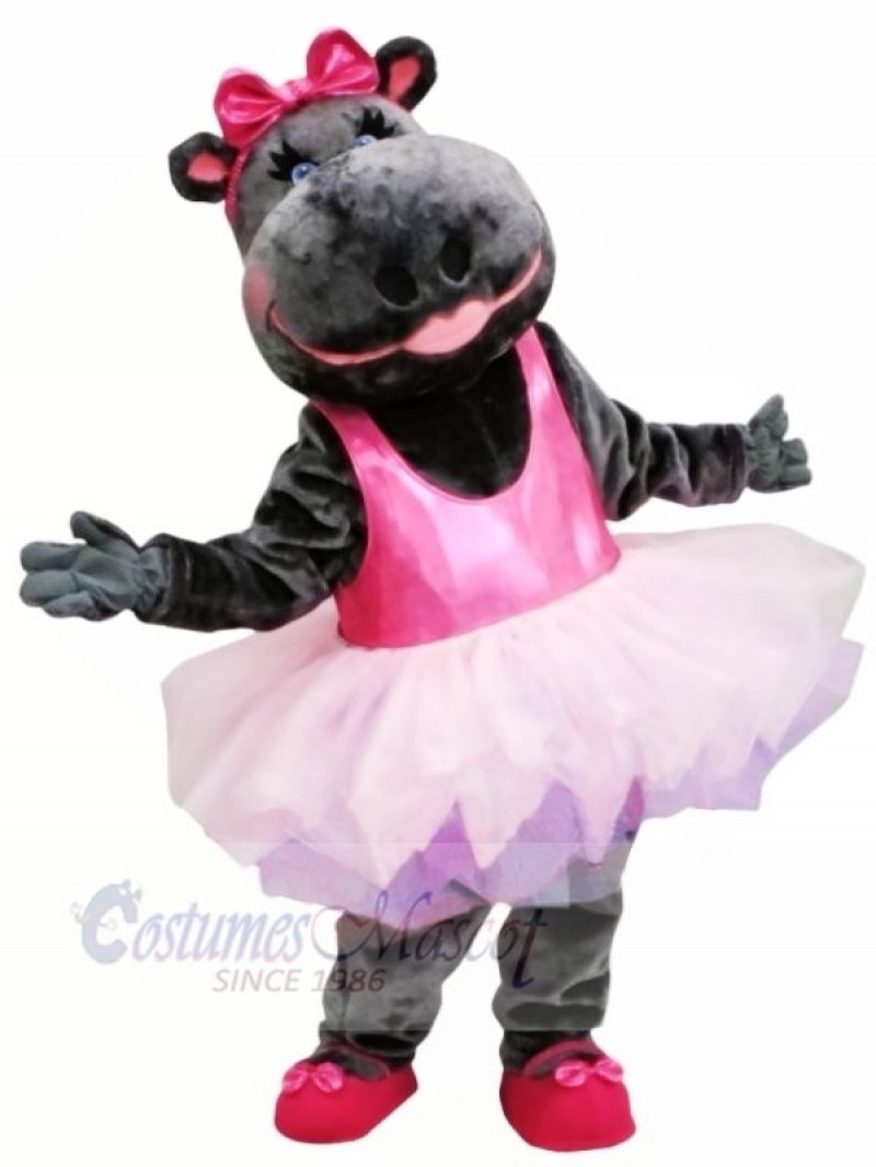 Pink Skirt Ballerina Hippo Mascot Costume Animal