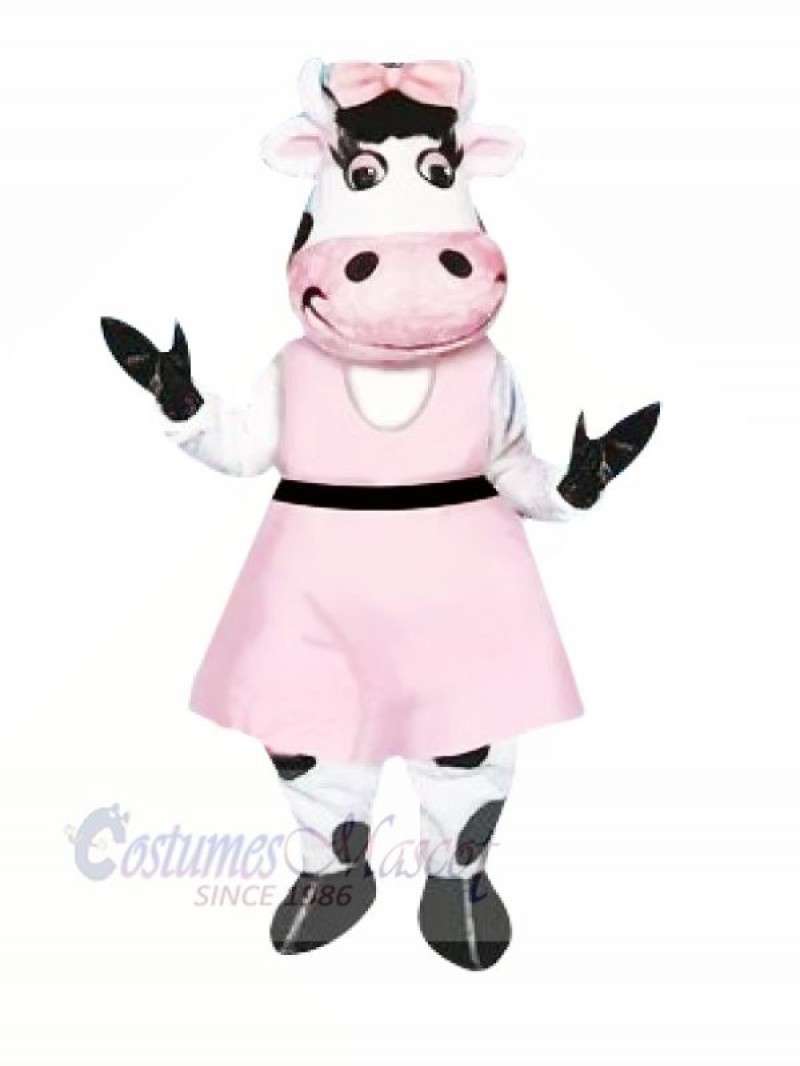 Beautiful Cow with Pink Dress Mascot Costumes Animal