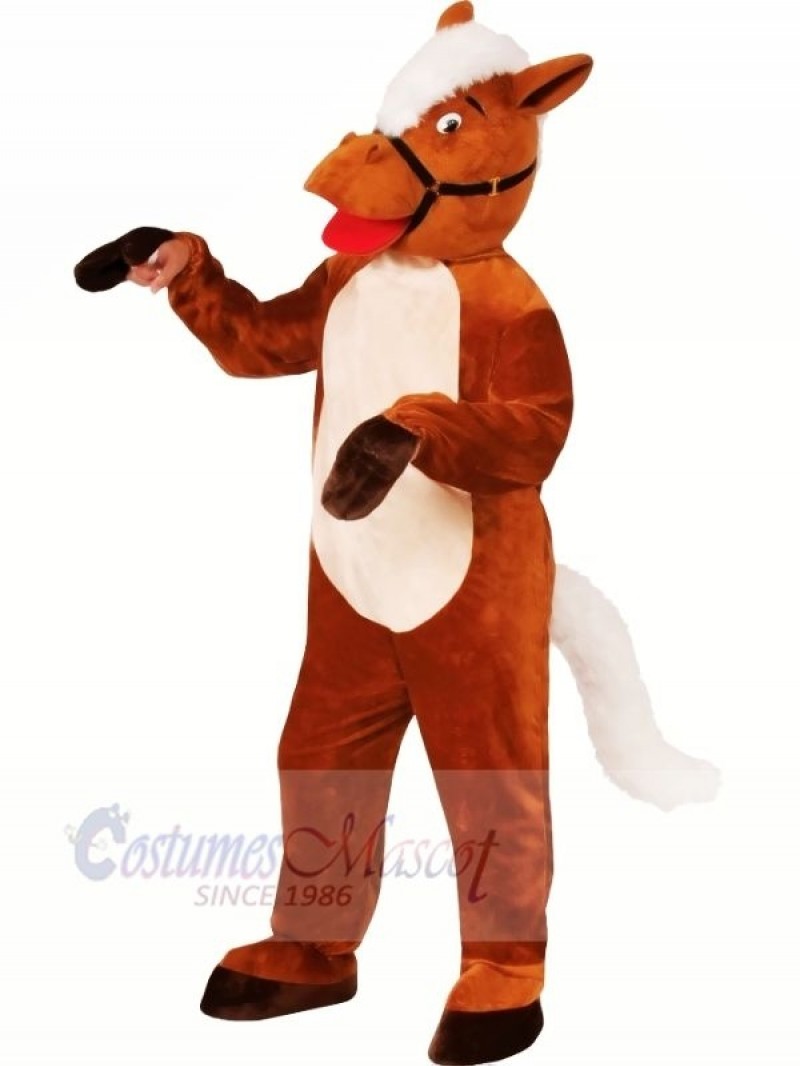 Smiling Brown Horse Mascot Costumes Cartoon	