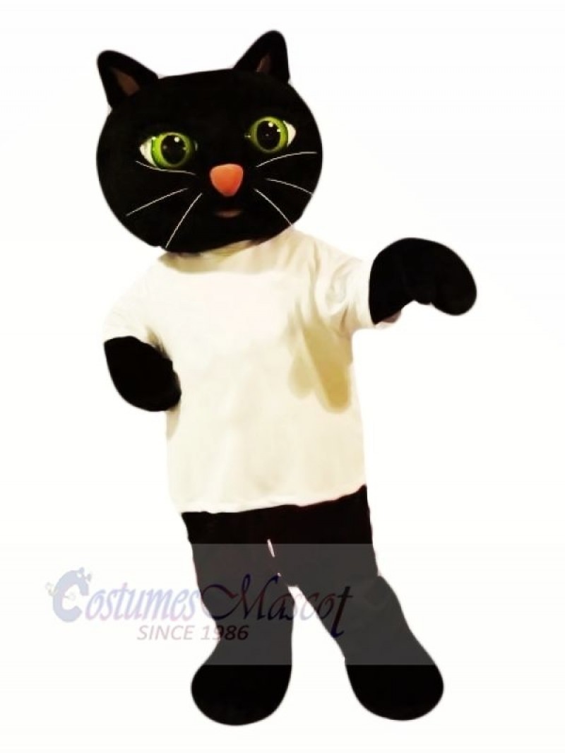 Black Cat with White T-shirt Mascot Costumes Animal