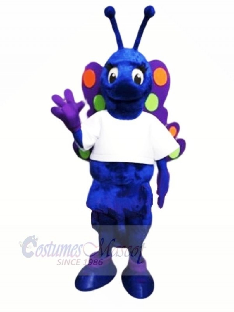 Blue Butterfly with White T-shirt Mascot Costumes Animal